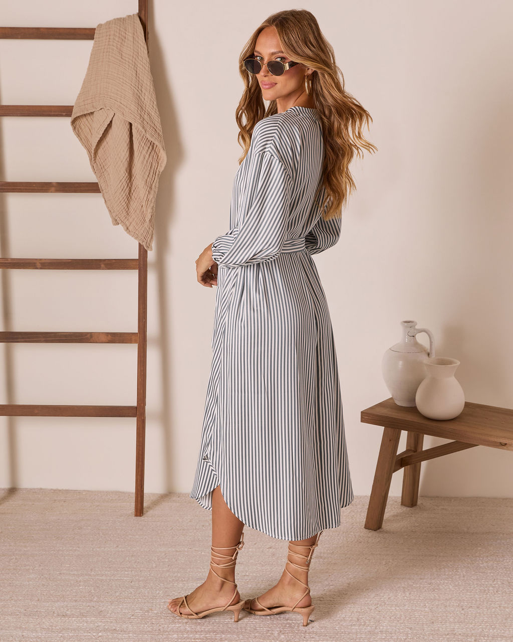 Midsummers Day Waist Tie Midi Shirt Dress