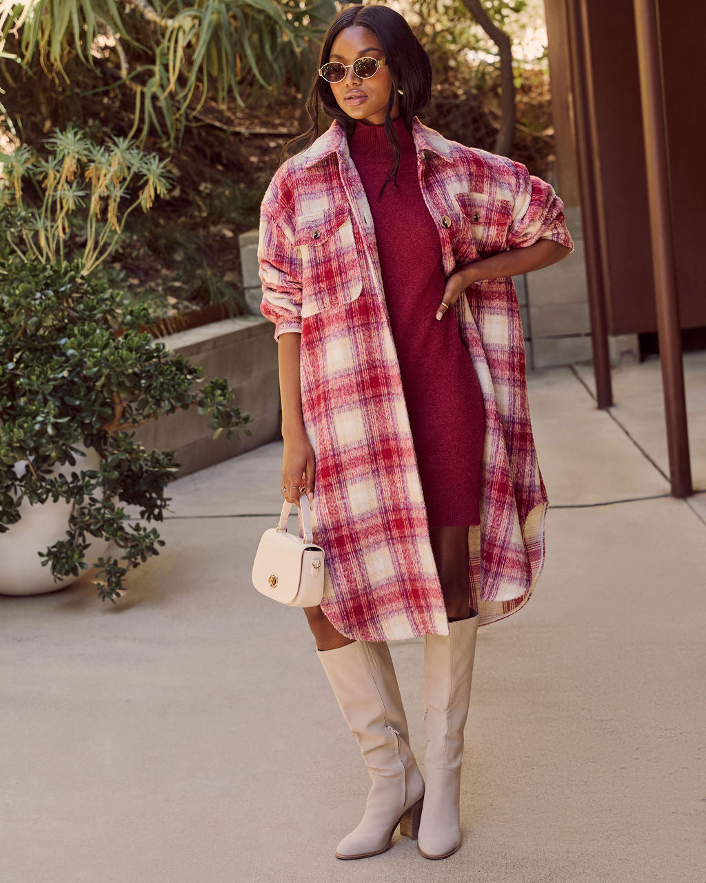 That September Feeling Plaid Pocketed Button Down Coat