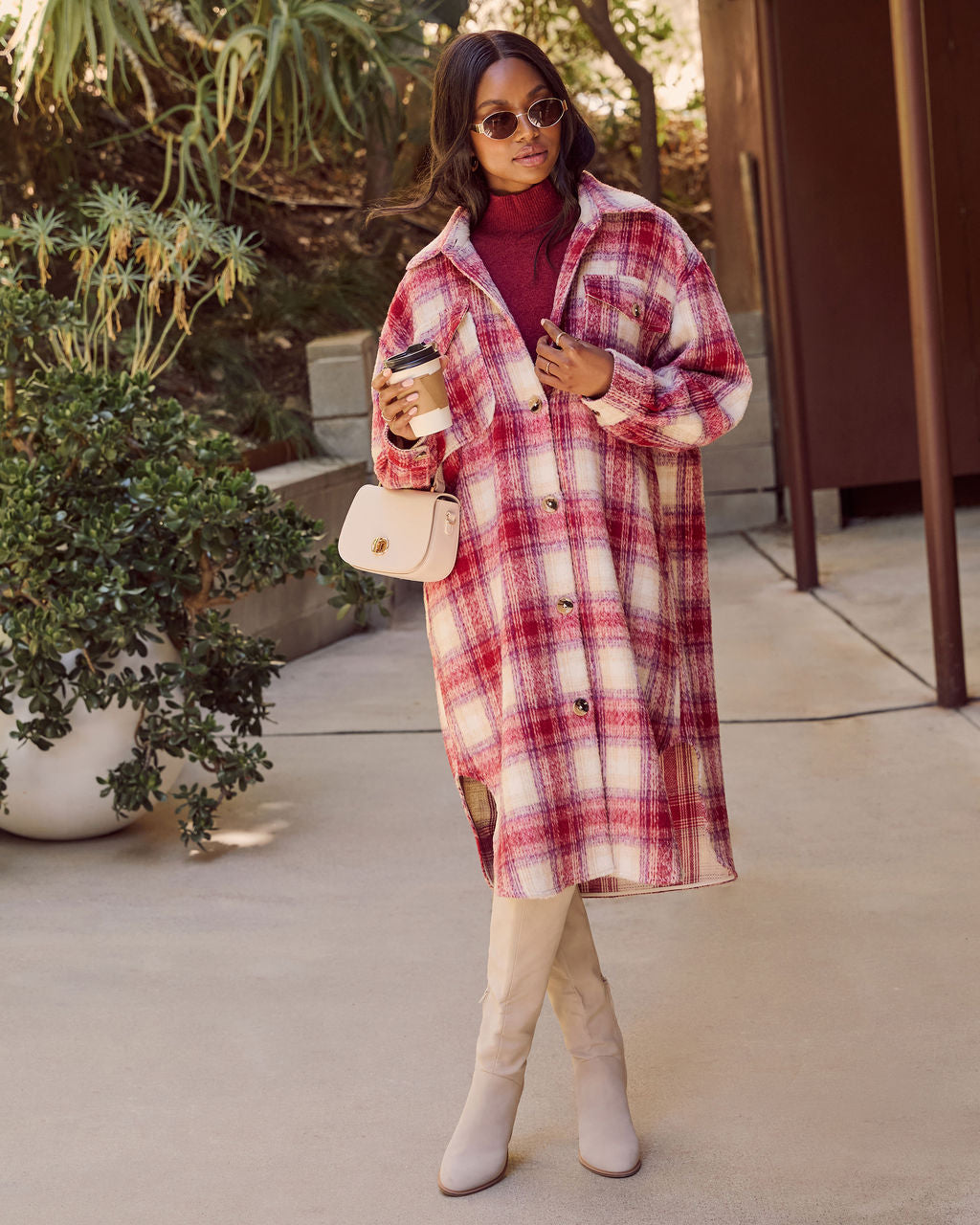 That September Feeling Plaid Pocketed Button Down Coat