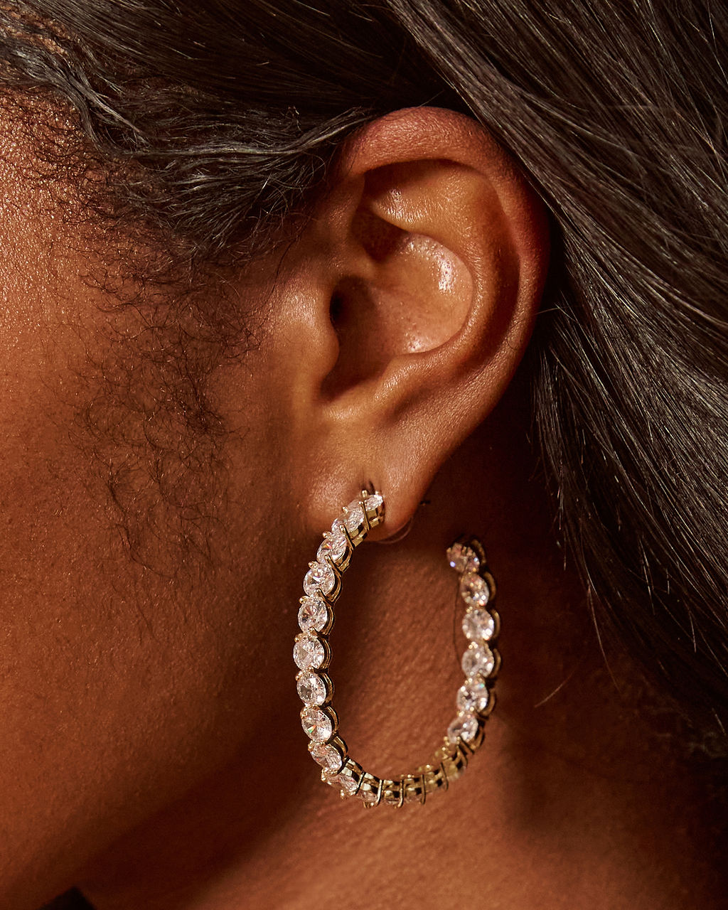 Sweet Cream Embellished Hoop Earrings
