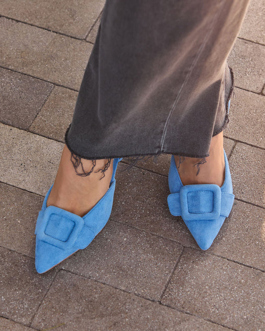 Shelbey Suede Buckle Slingback Heels