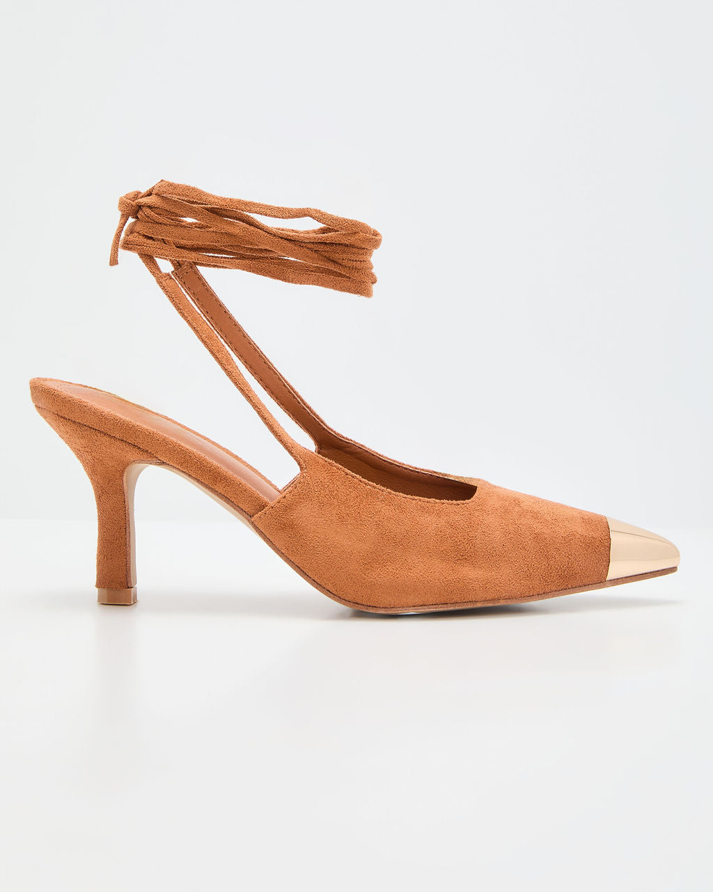 Louder Suede Metal Toe Lace Up Heels