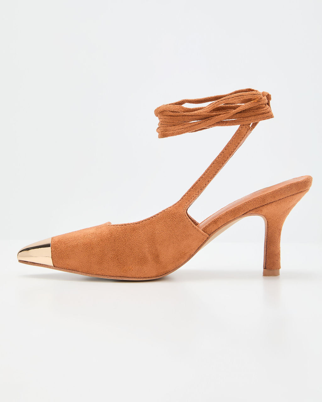 Louder Suede Metal Toe Lace Up Heels