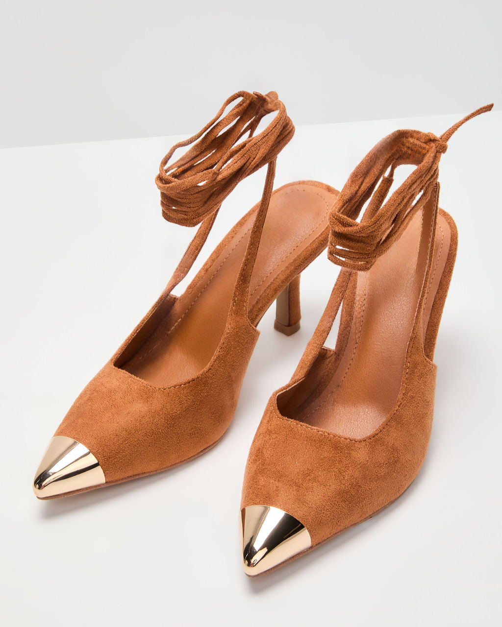 Louder Suede Metal Toe Lace Up Heels