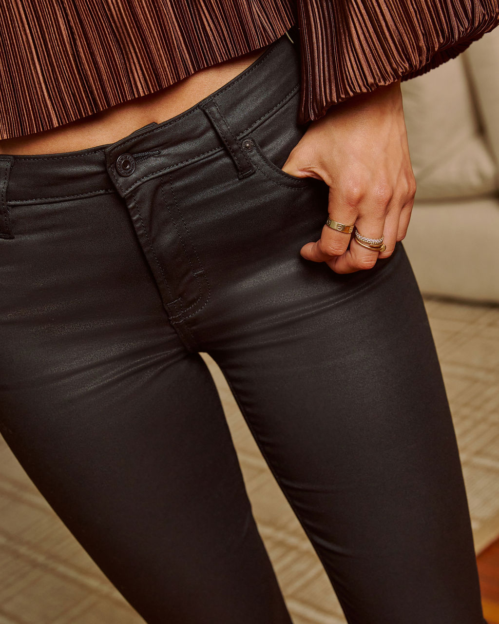 Vessa Coated Denim Super Stretch Flare Jeans