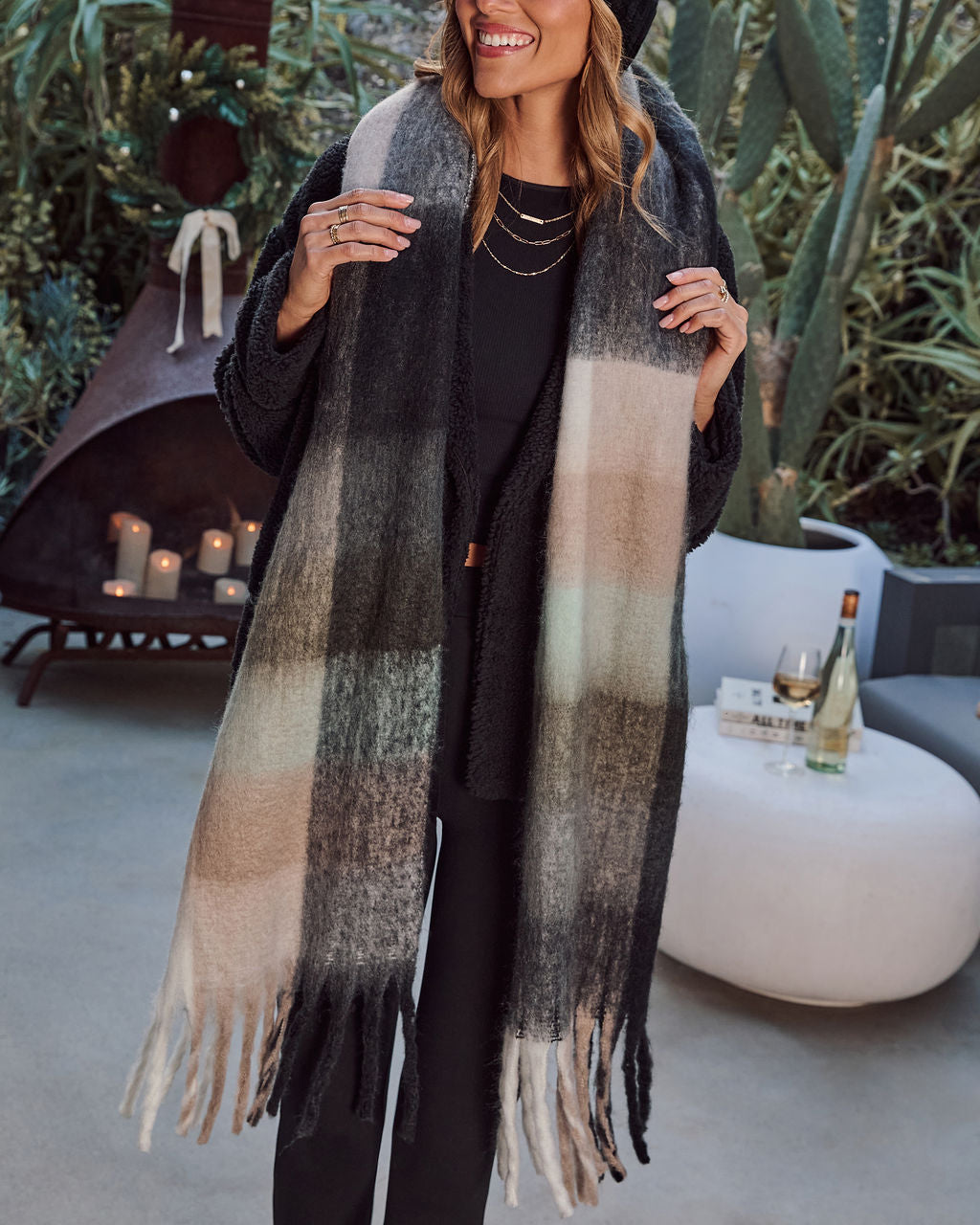 Cabin Light Plaid Print Scarf