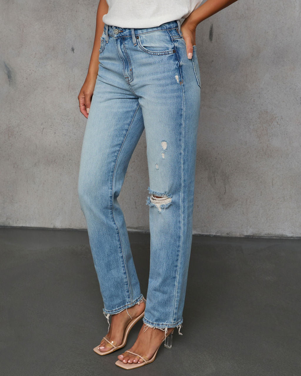 Grazie Rigid Cropped High Rise Distressed Jeans