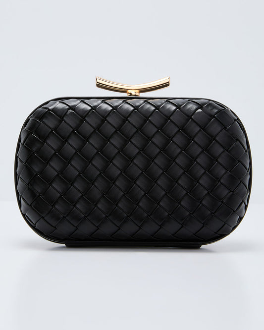 Invitation Only Faux Leather Woven Hard Case Clutch