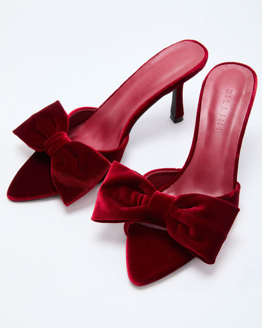 Jingle Drop Velvet Bow Mules