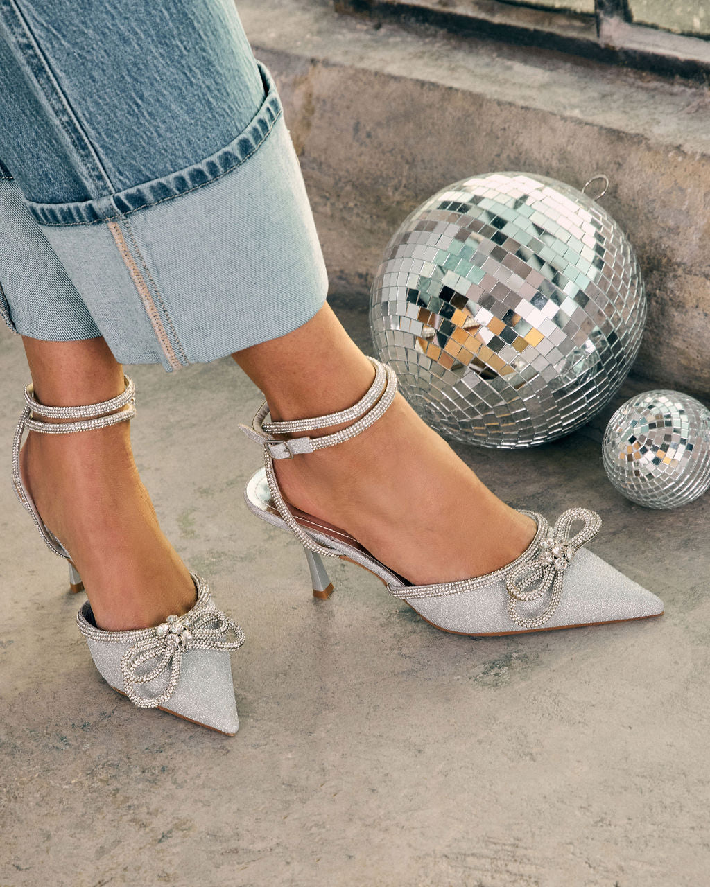 Polished Spark Embellished Bow Heels