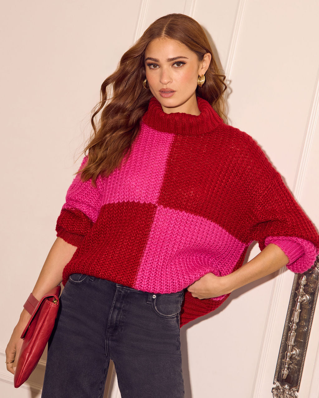 Snuggle Mode Mock Neck Colorblock Sweater