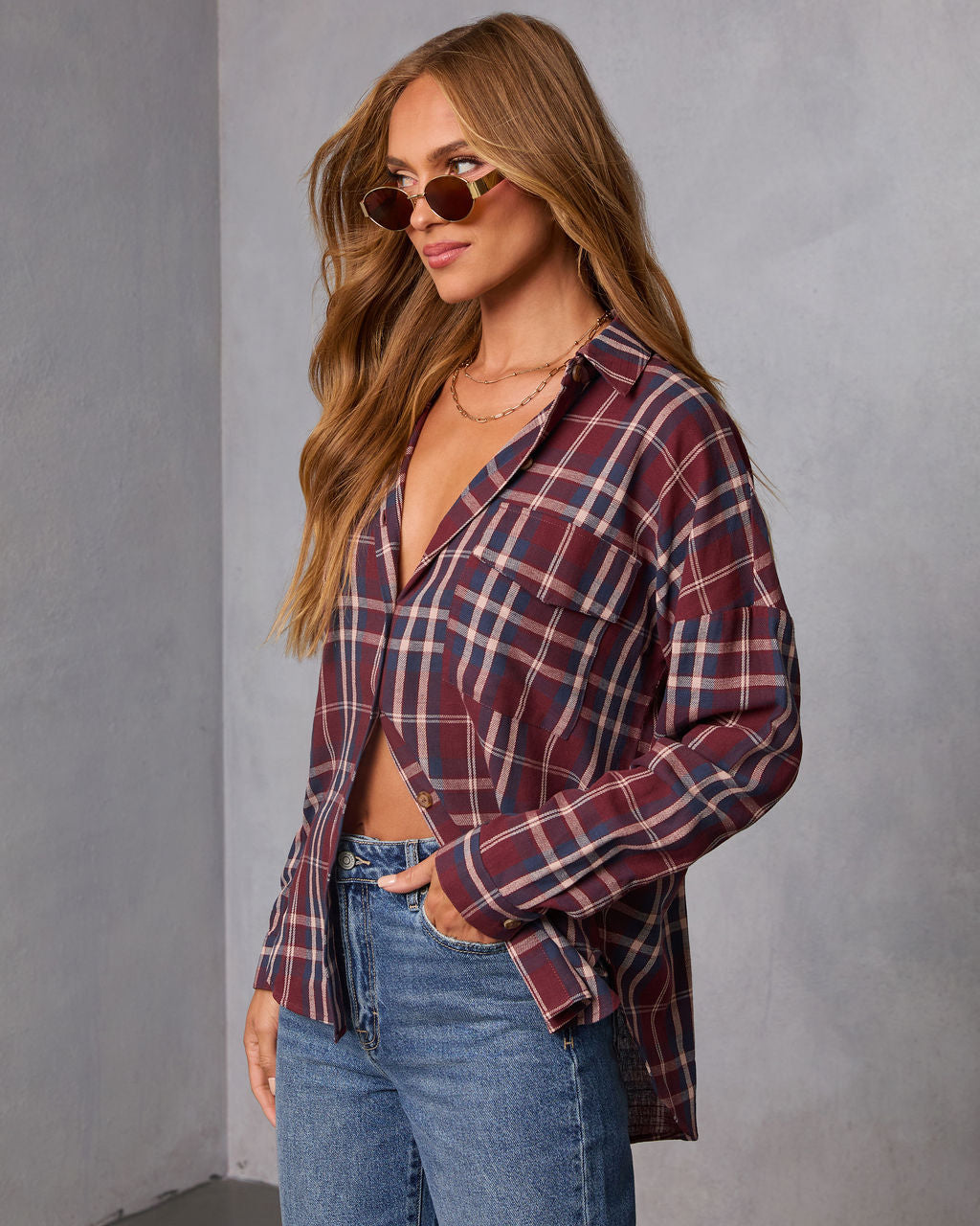 English Ivy Plaid Button Down Top