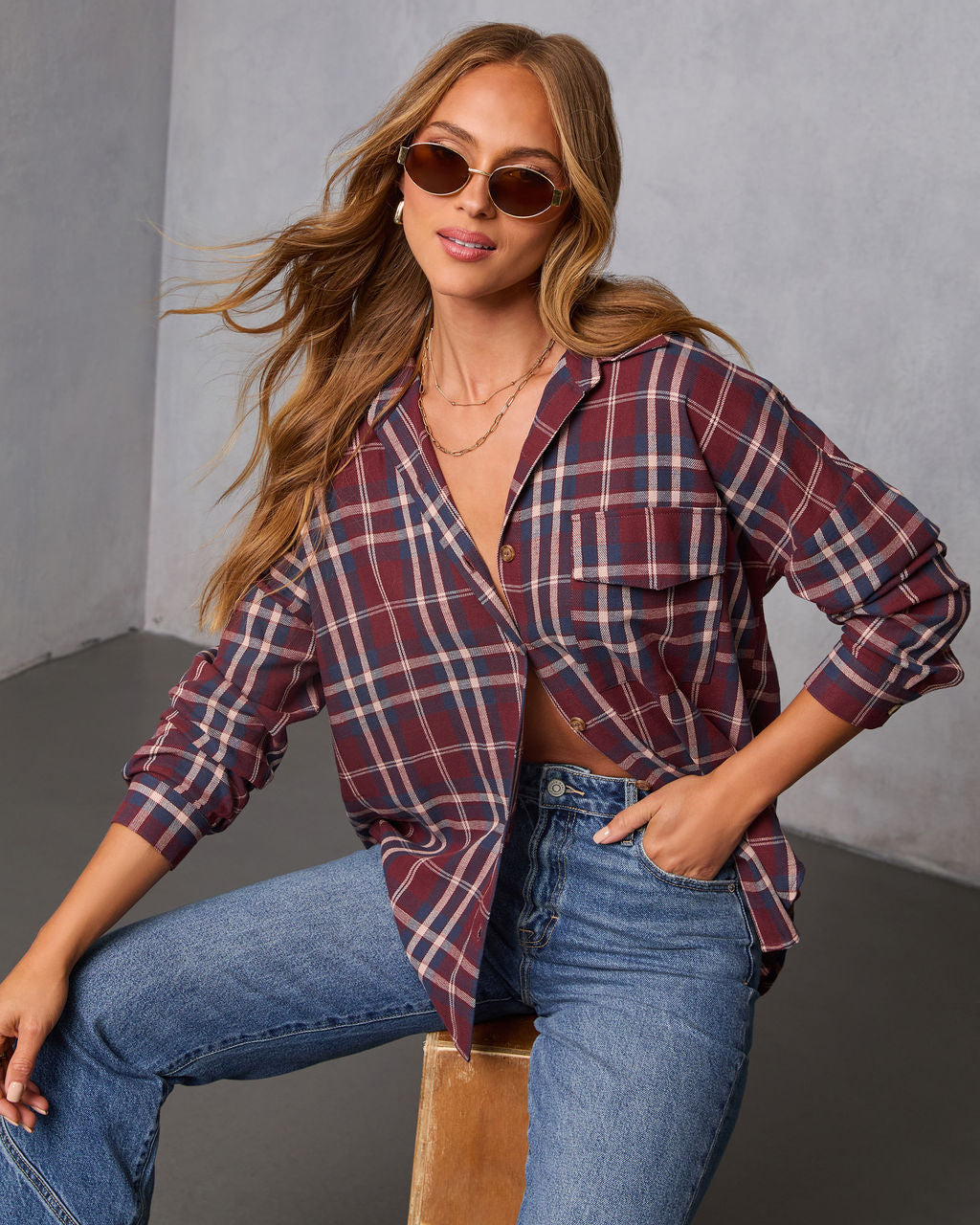 English Ivy Plaid Button Down Top
