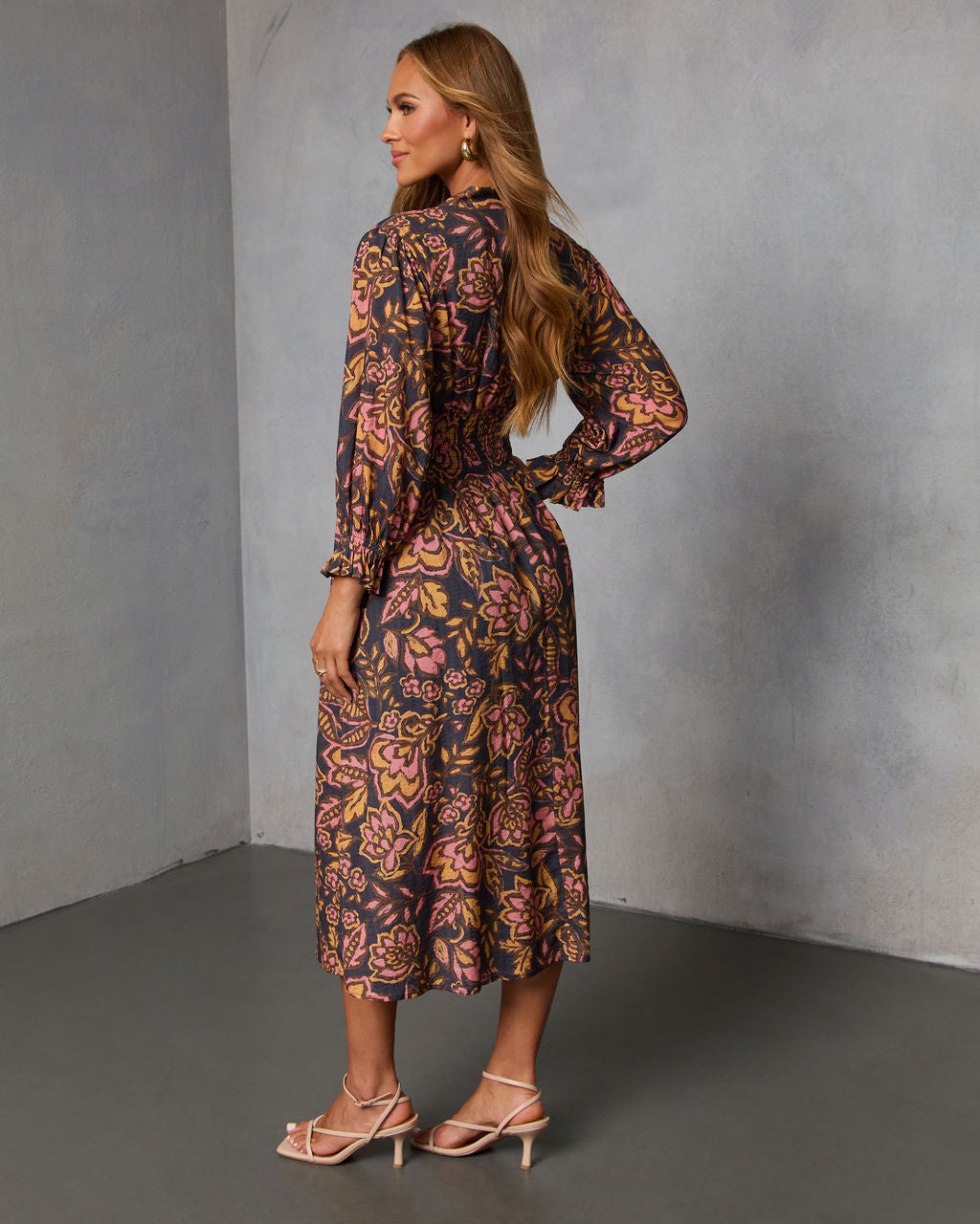 Spiced Orchard Abstract Print Midi Dress