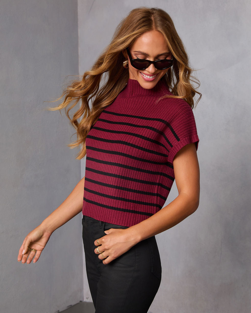 Cider Striped Mock Neck Sweater
