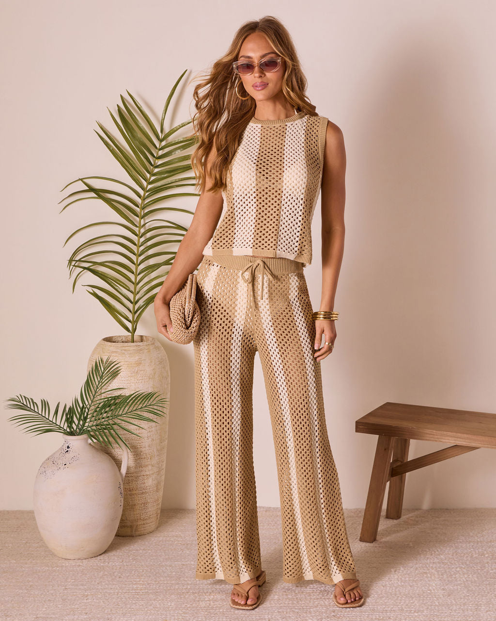 Poolside Daydream Striped Crochet Cover Up Pants