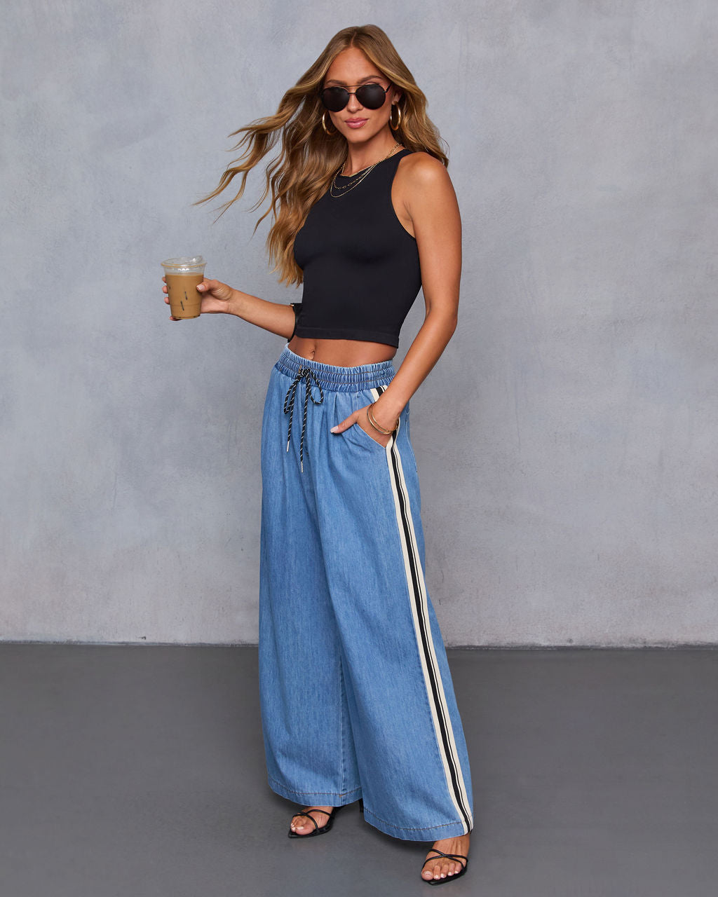 Rosalenda Side Stripe Chambray Pants
