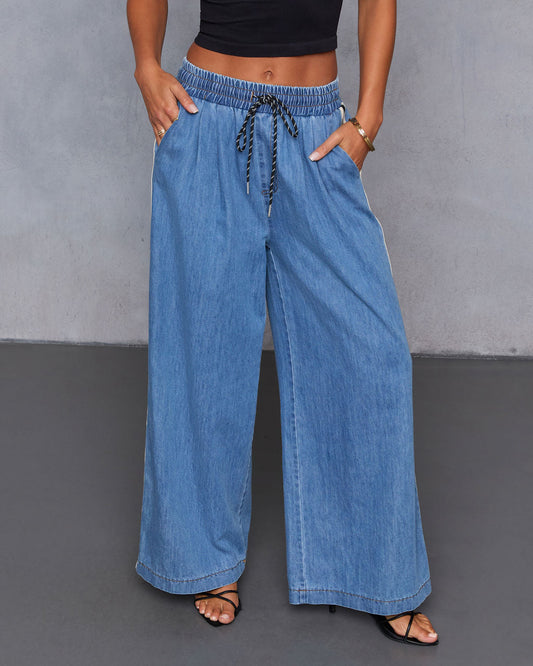 Rosalenda Side Stripe Chambray Pants
