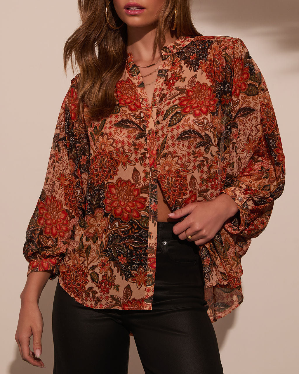 Italiano Paisley Button Down Blouse