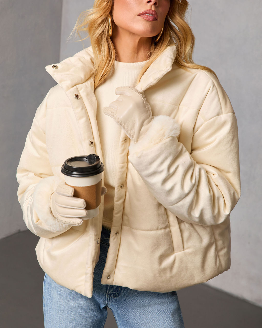 Frosted Avenue Faux Suede Puffer Jacket