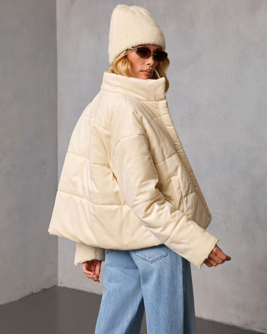 Frosted Avenue Faux Suede Puffer Jacket