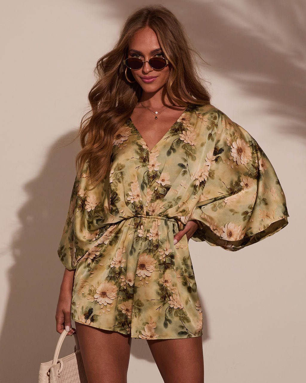 Jobelle Kimono Sleeve Printed Satin Romper