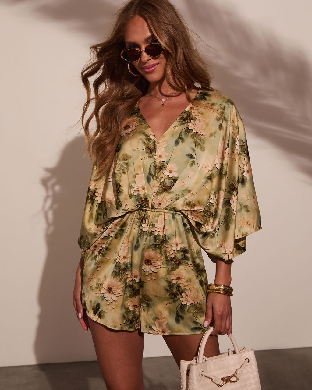 Jobelle Kimono Sleeve Printed Satin Romper