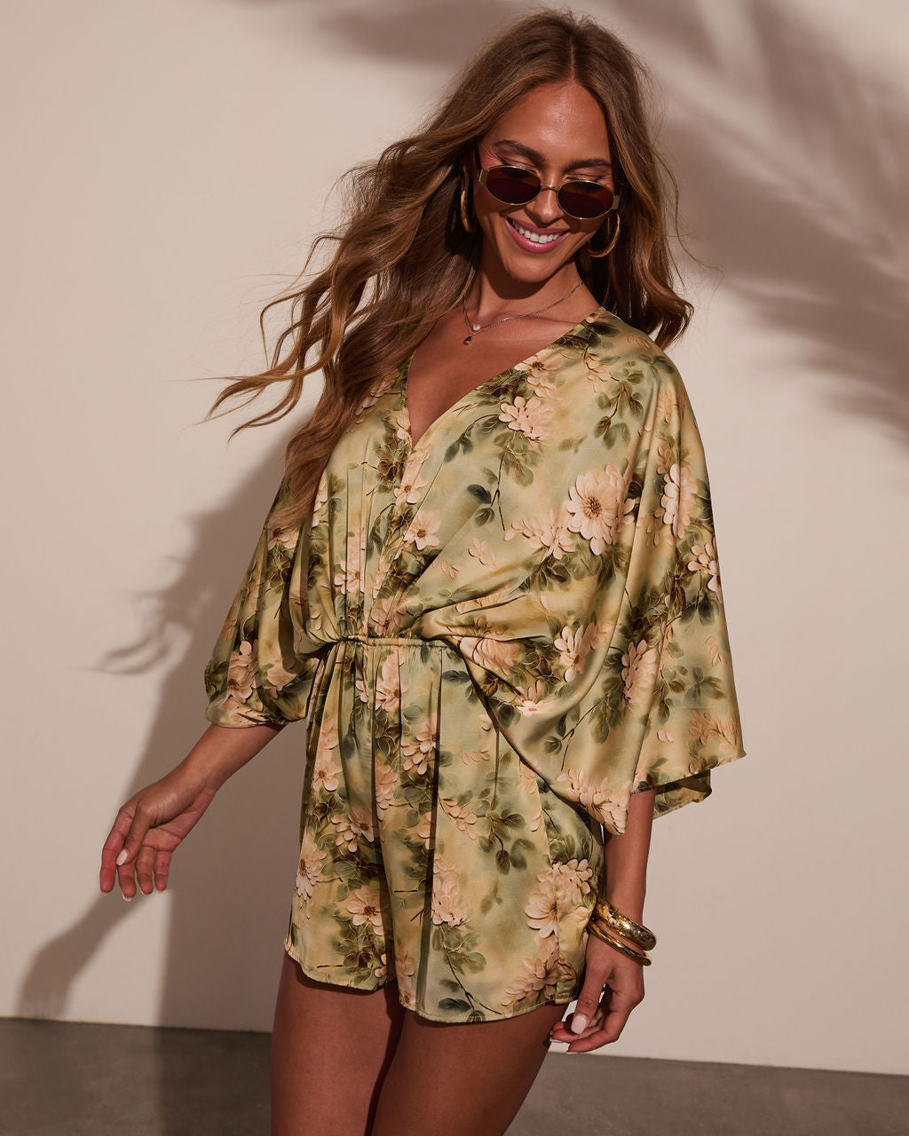 Jobelle Kimono Sleeve Printed Satin Romper
