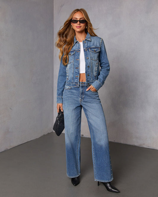 Burnt Sugar Rigid High Rise Stud Embellished Barrel Jeans