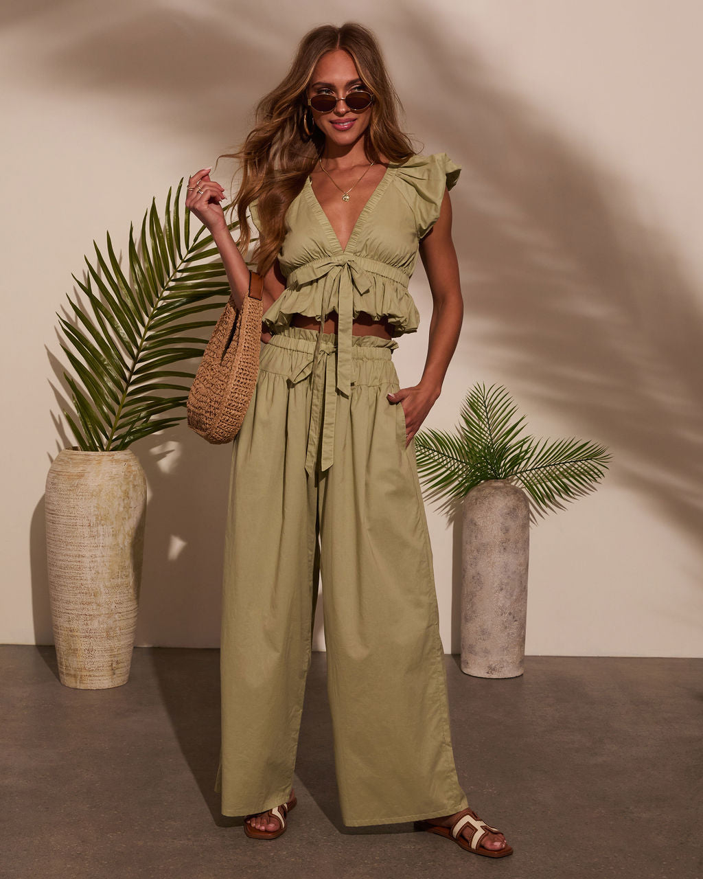 Fern Waist Tie Wide Leg Pants