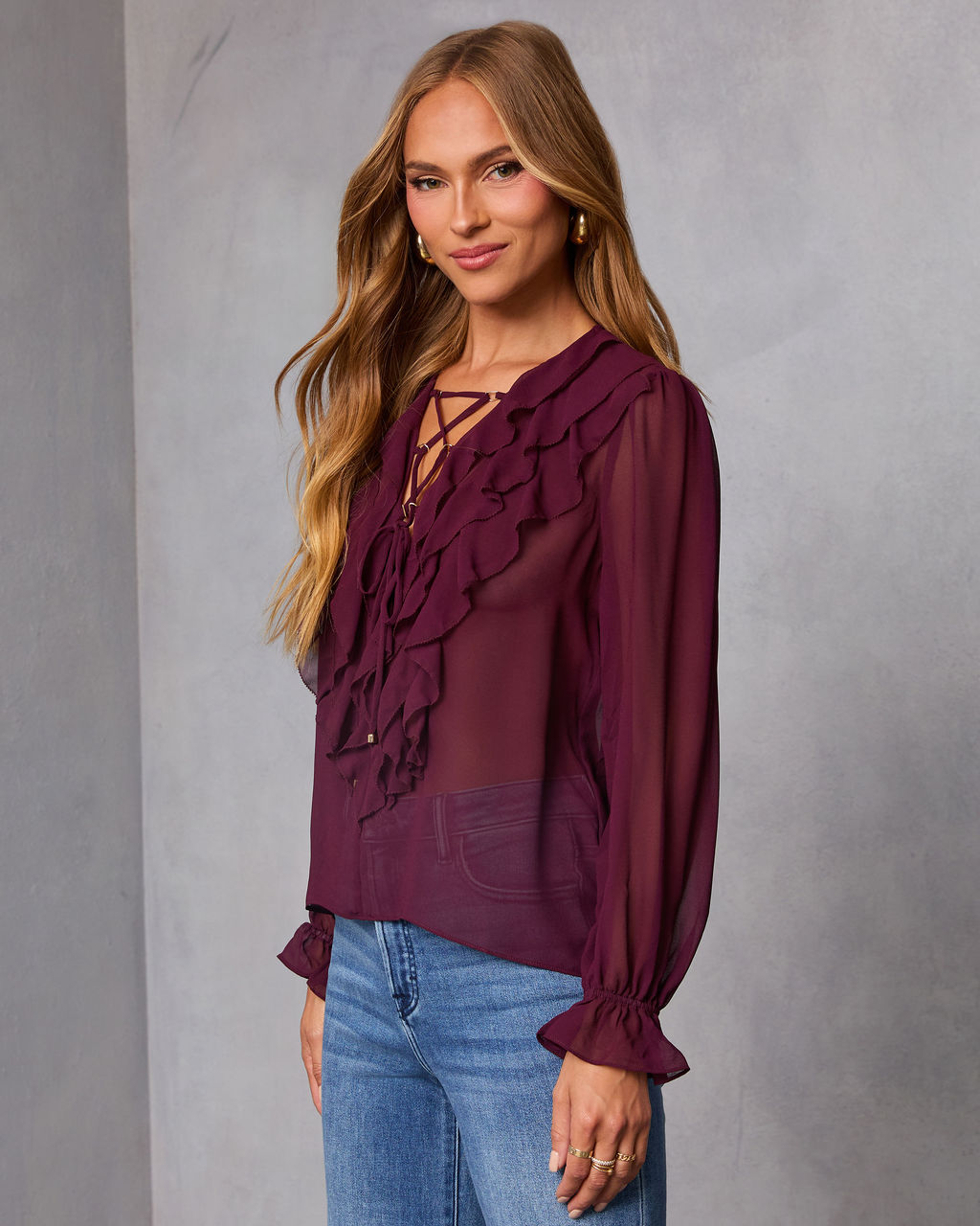 Prunella Ruffle Lace Up Top