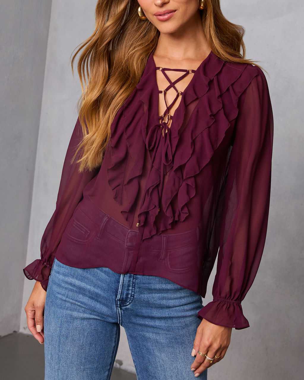 Prunella Ruffle Lace Up Top