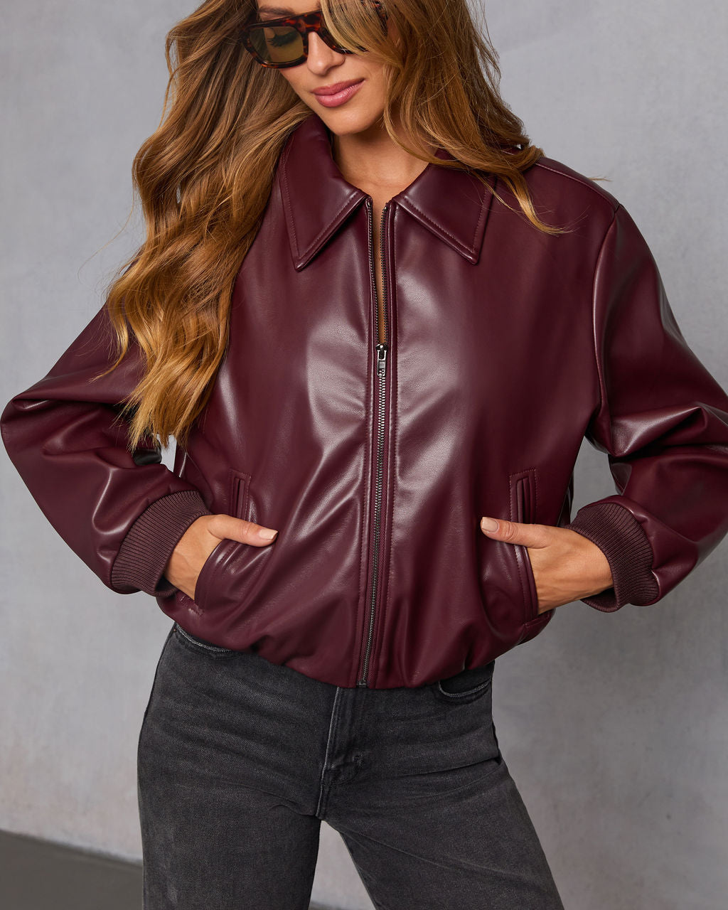 Laiken Cropped Leather Bomber Jacket