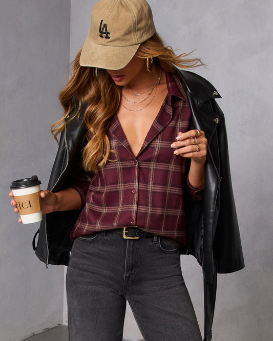 Muted Ember Plaid Button Down Top