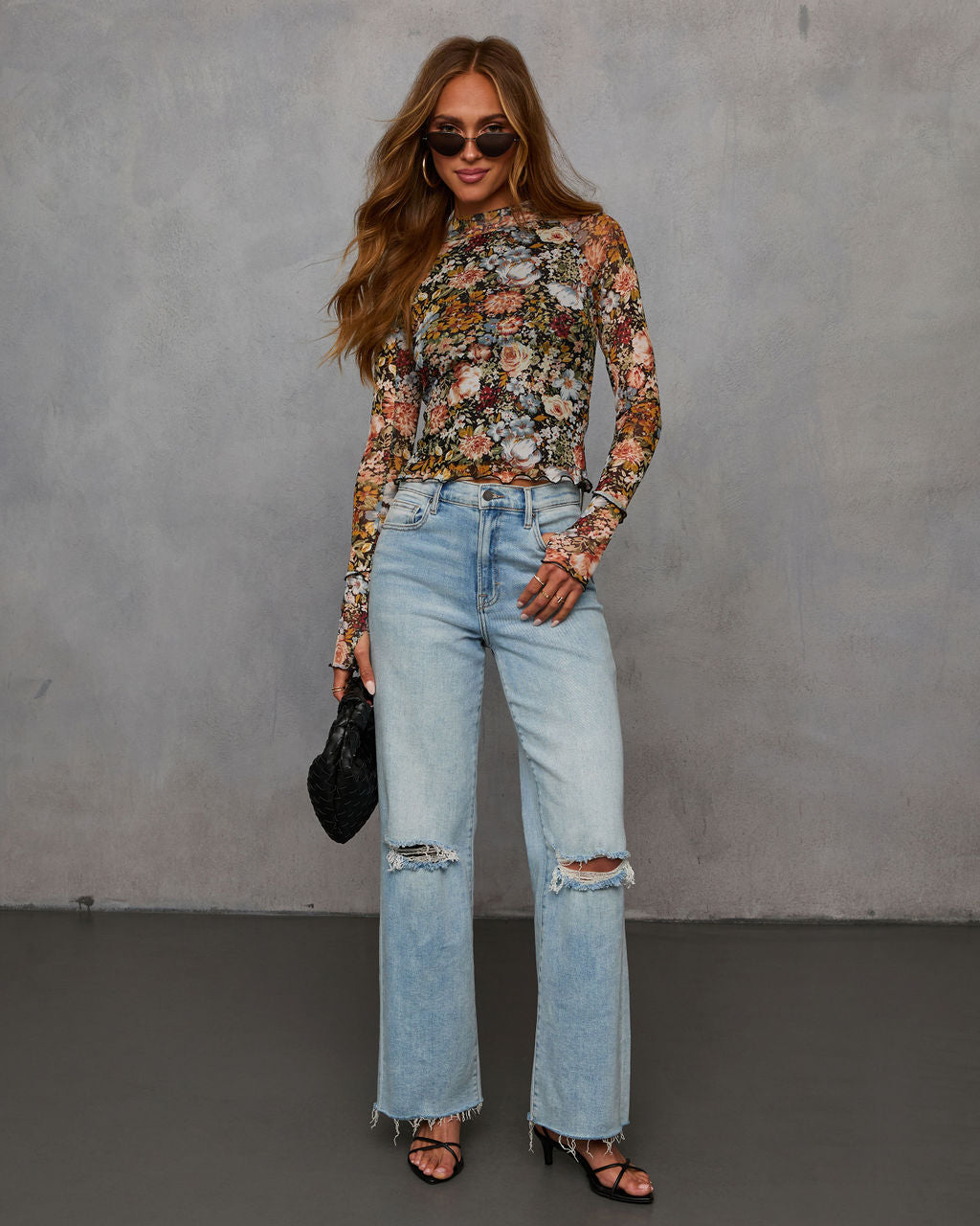 Garden Muse Floral Mesh Mockneck Top