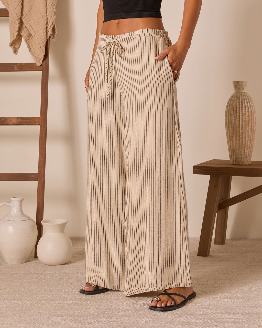 Preslen Striped Waist Tie Pants