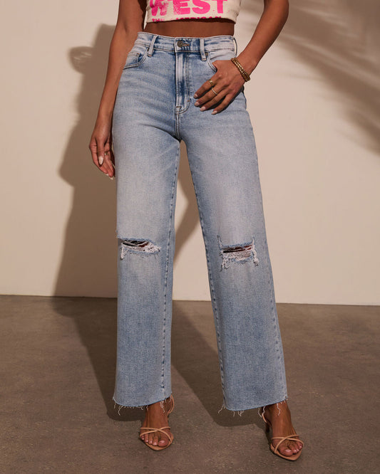 Alec Super Stretch High Rise Distressed Relaxed Denim