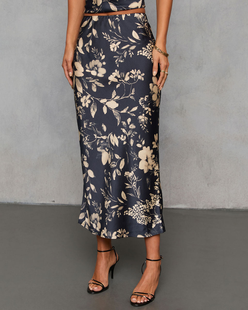Spiced Honey Printed Satin Midi Skirt