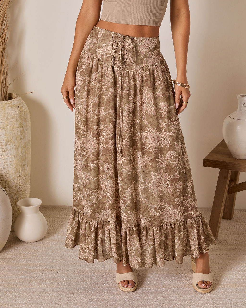 Moonlit Bloom Lace Up Maxi Skirt