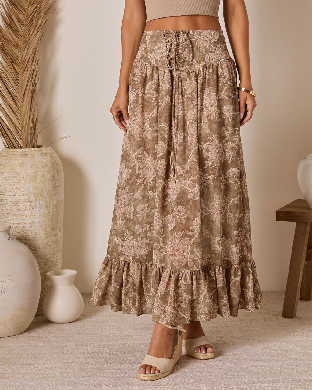 Moonlit Bloom Lace Up Maxi Skirt