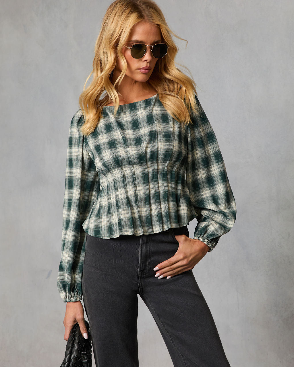 Seasoned Whimsy Plaid Peasant Top