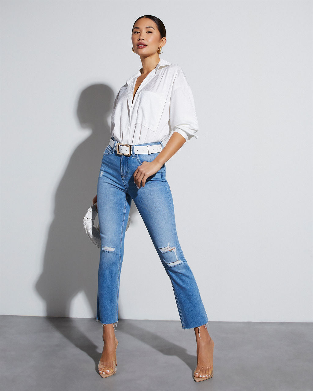 Sherlyn Satin Embossed Button Down Top