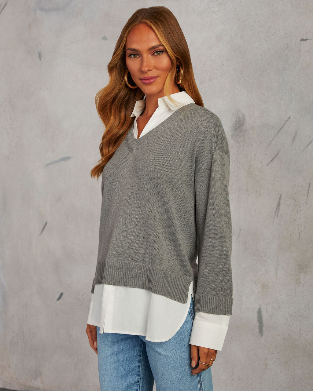 Xira Poplin Contrast Pullover Sweater
