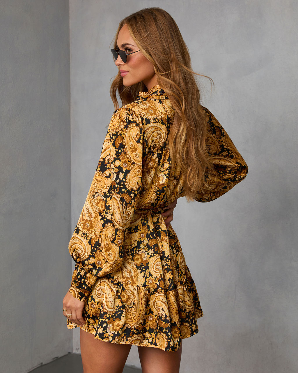 Golden Orchard Wrap Tie Mini Dress