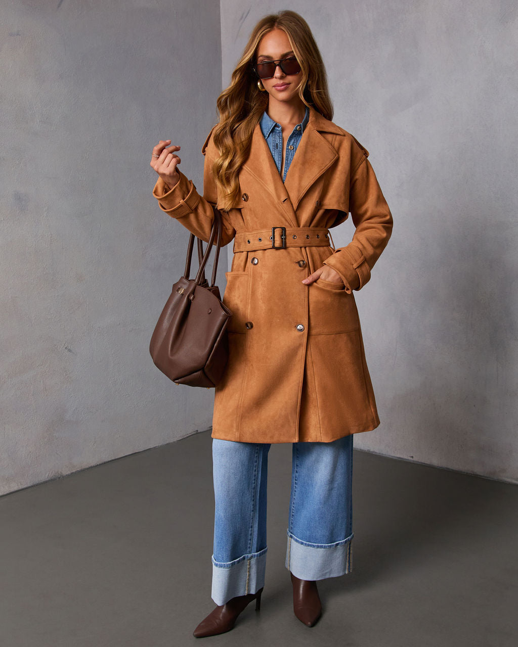 Samelah Suede Belted Trench Coat