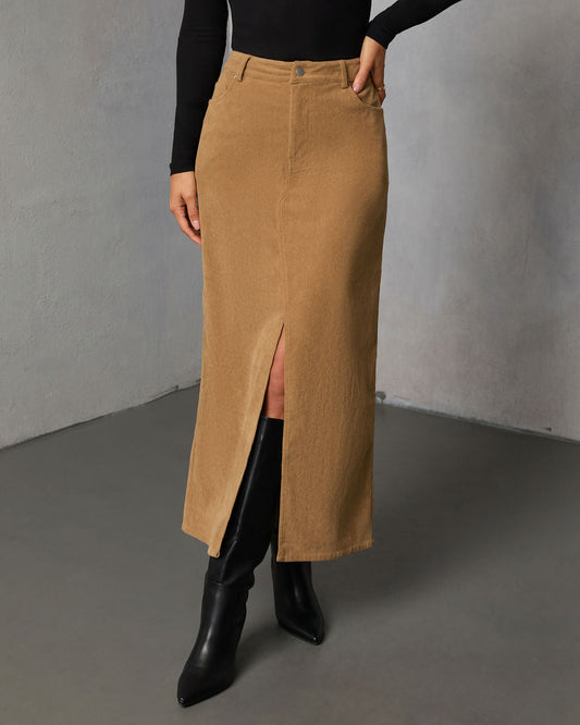 Ganita Corduroy Slit Midi Skirt
