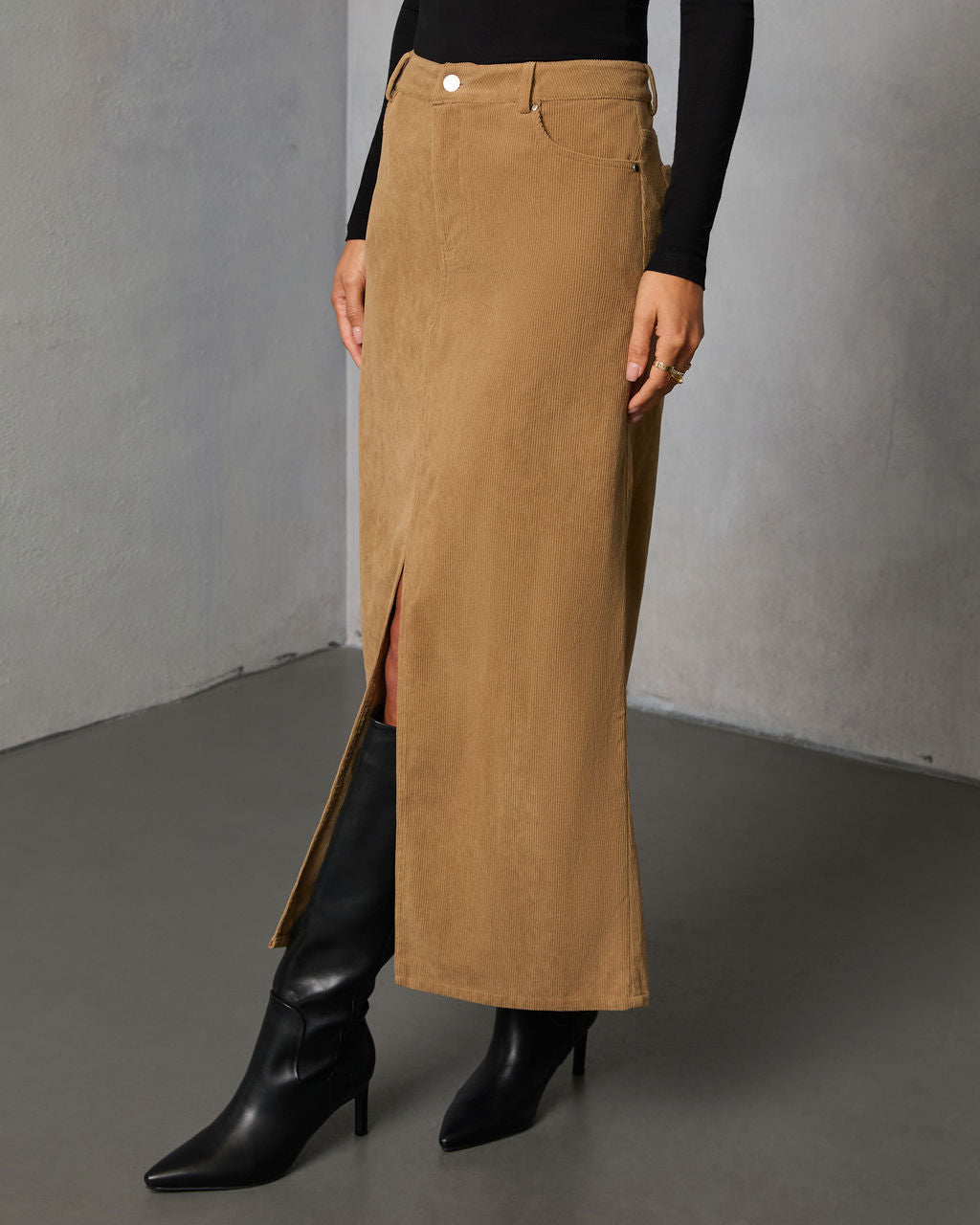 Ganita Corduroy Slit Midi Skirt
