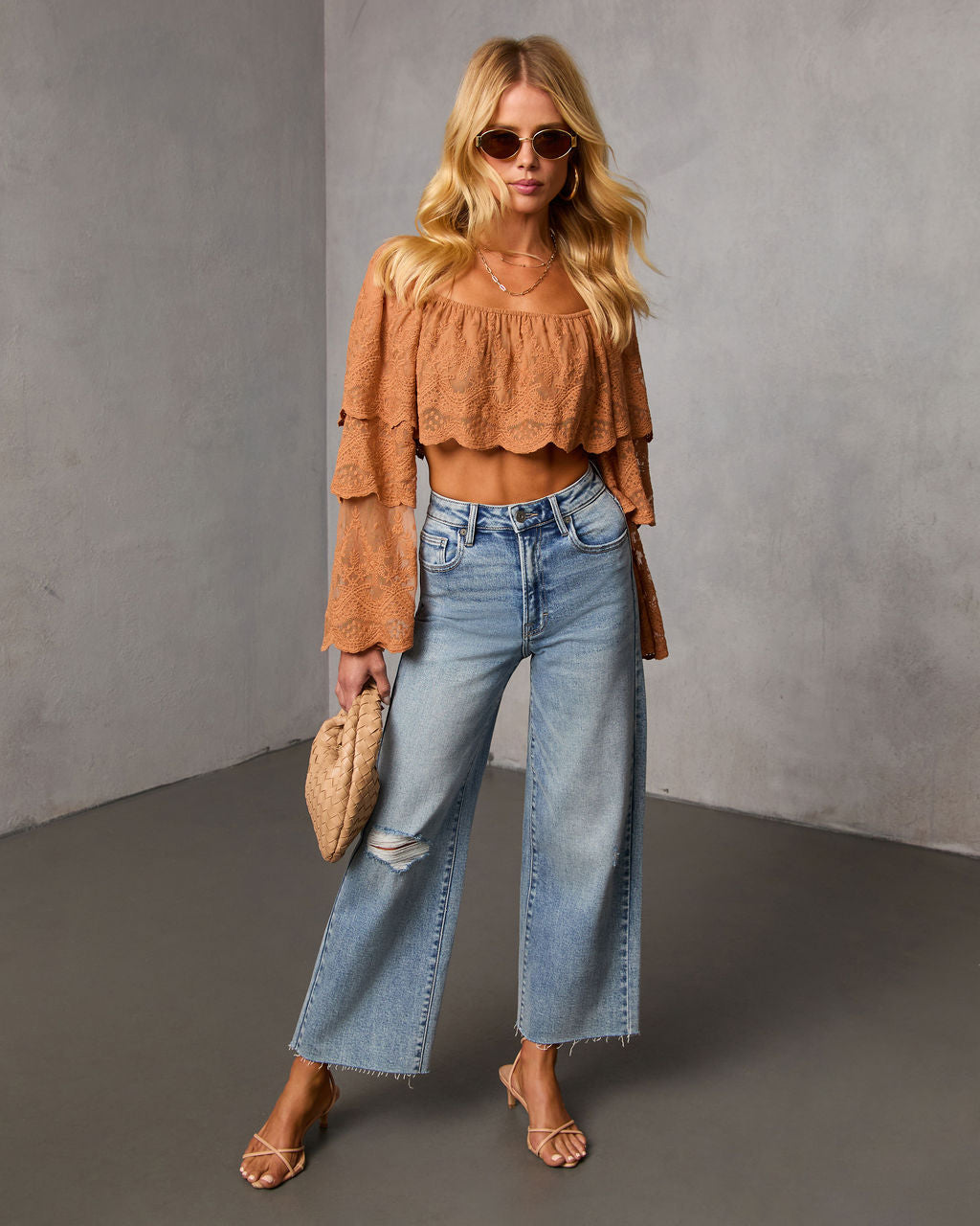 Cinnamon Trail Tiered Lace Crop Top
