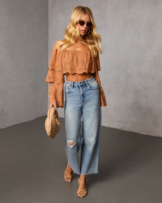 Cinnamon Trail Tiered Lace Crop Top