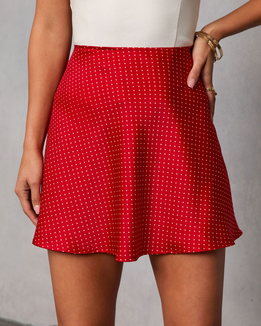 Olivra Satin Polka Dot Mini Skirt